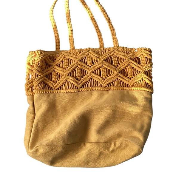 Yellow Macramé Tote Bag - Picture 1 of 2